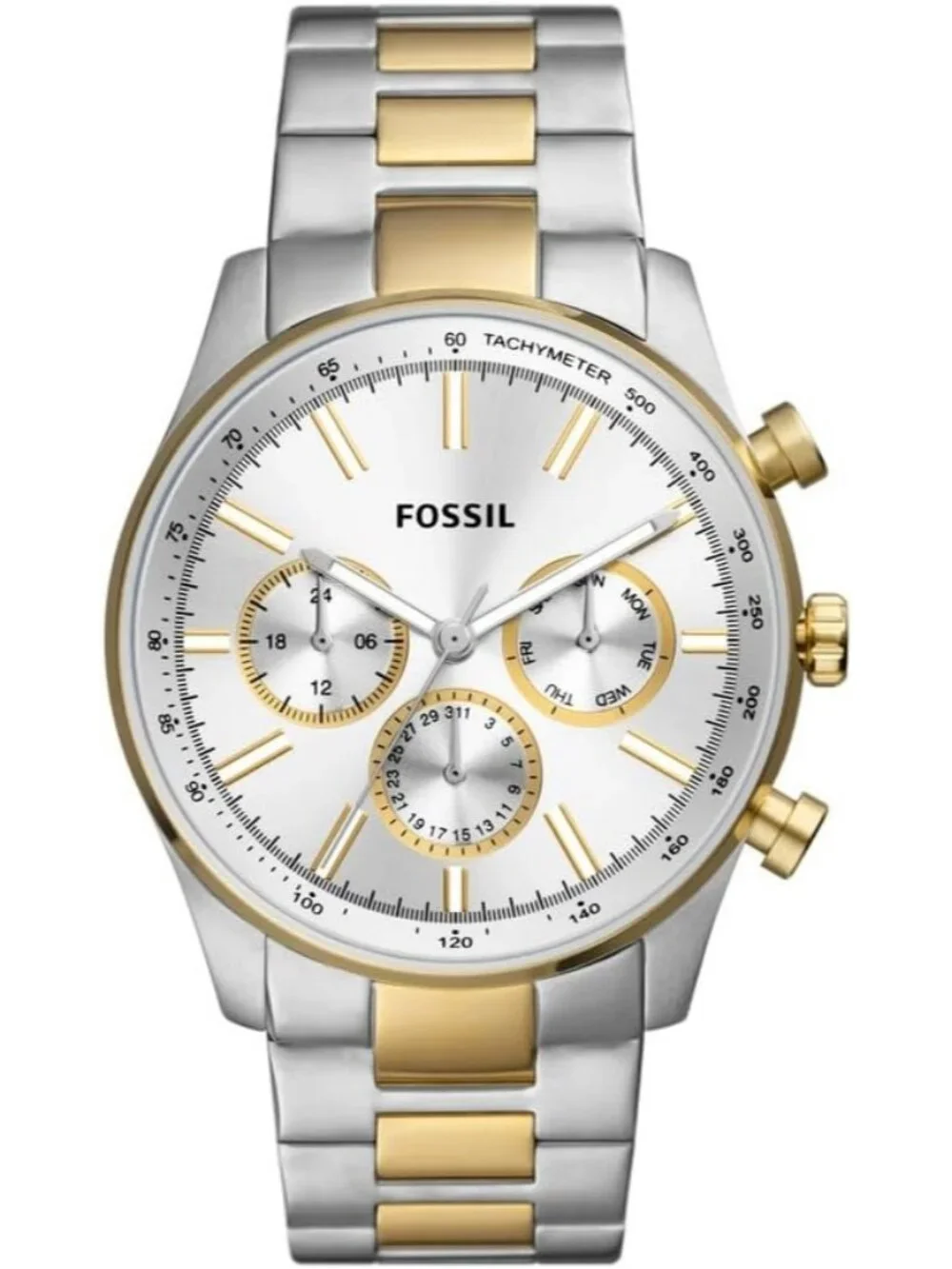 Men's Gold Silver Two Tone Multifunction Stainless Steel Casual Wrist Watches